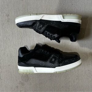 Louis Vuitton Trainer Sneaker Low, Black  Monogram Canvas- Size 8LV(Fits 9.5-10)
